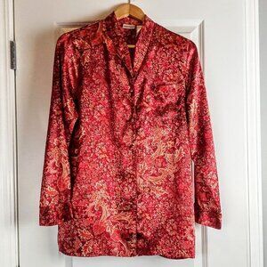 Delicates Red Floral Paisley Satin Sleep Shirt
